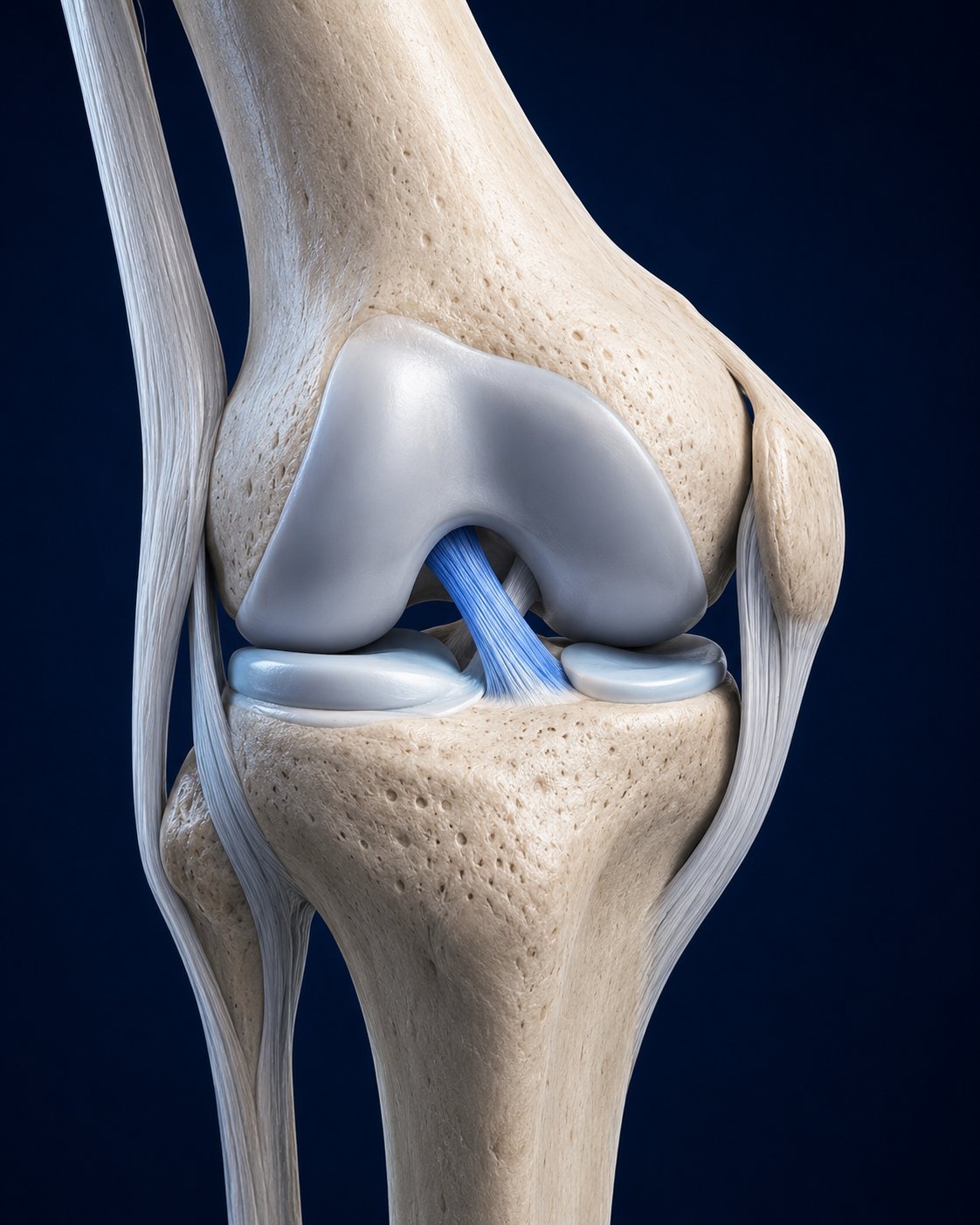 Anatomía de la rodilla destacando el ligamento Cruzado anterior (LCA).