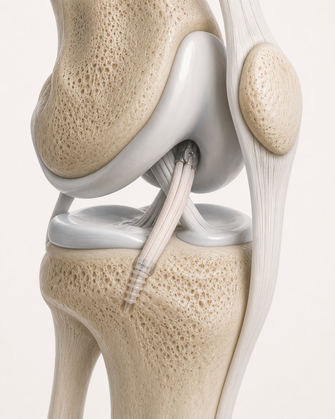 Reconstruir — Representación anatómica de reconstrucción ligamentaria de rodilla.