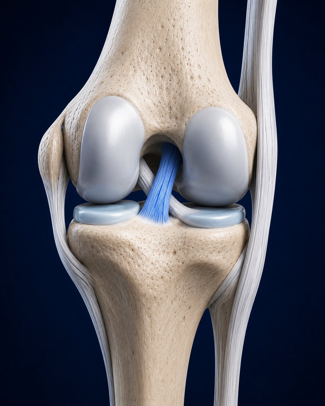 Anatomía de la rodilla destacando el ligamento Cruzado posterior (LCP).