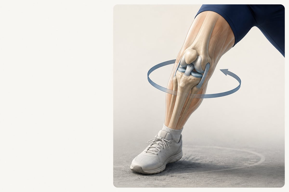 Rodilla con pie apoyado recibiendo una carga rotacional durante un giro.